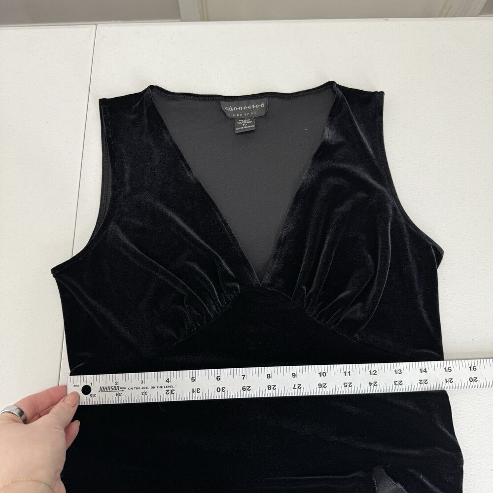 Vintage Connected Womens Dress 10 Black Velvet Babydoll Midi Whimsigoth Ruffle - Picture 7 of 11